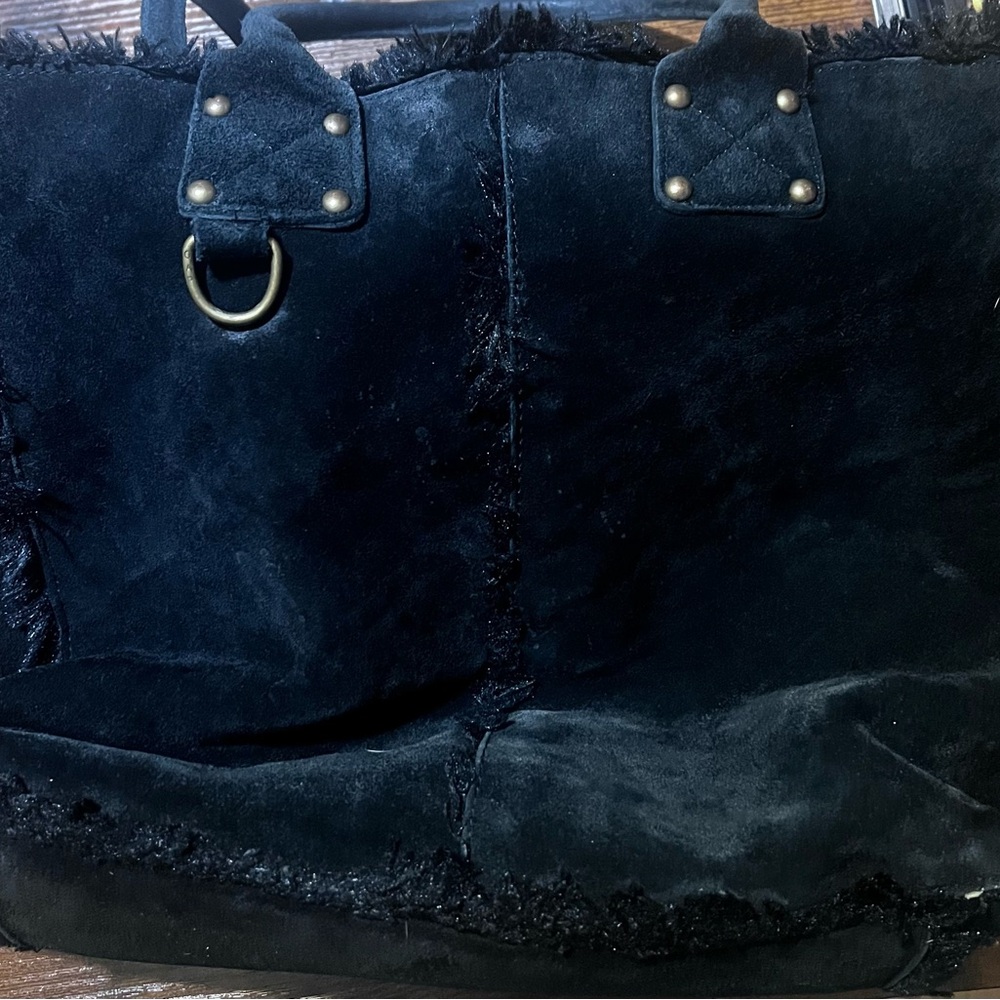 Gap Black Suede  Reversible Faux Fur Tote Bag